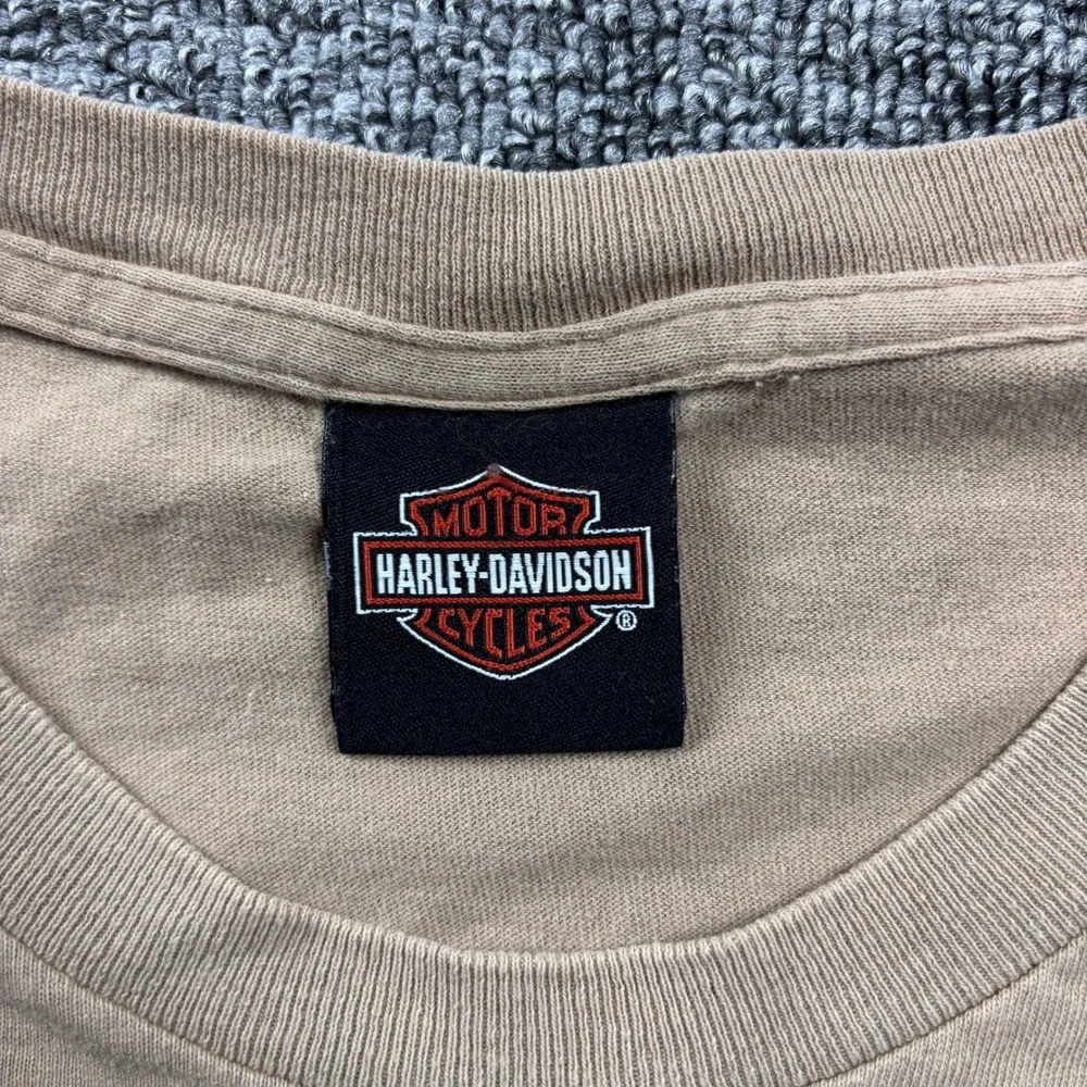 Grunge Harley Davidson Biker Smoky Mountain Brown Pocket T-Shirt Size Large - Picture 3 of 6
